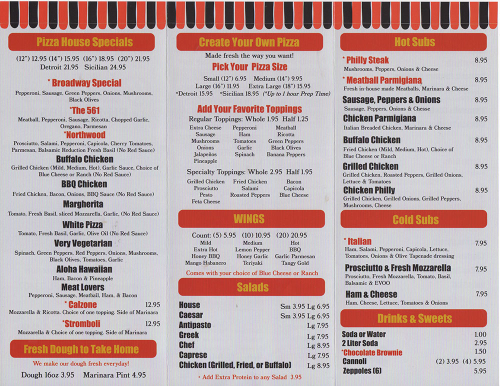 Broadway Pizza and Subs Menu