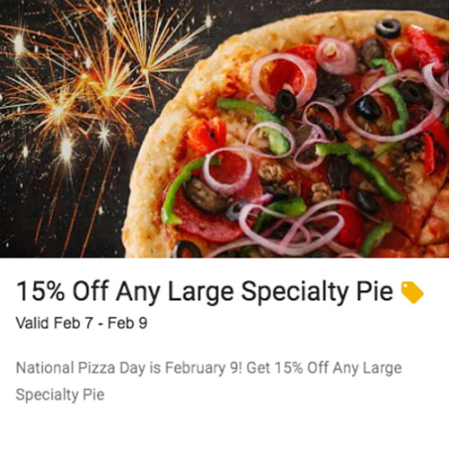 15% Off Any Large Specialty Pizza